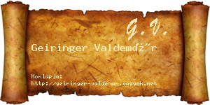 Geiringer Valdemár névjegykártya